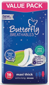 Butterfly Pads Maxi Thick Extra Large 16 Pieces