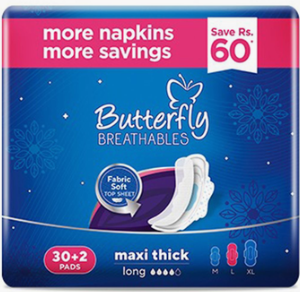 Butterfly Breathables Maxi Thick Sanitary Pads Long Trio Pack 30 Pieces
